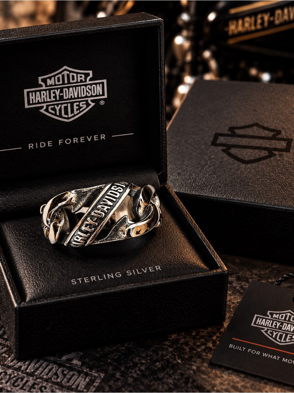 Harley-Davidson Polished Sterling Silver Chain-Link Bracelet with Logo Plate